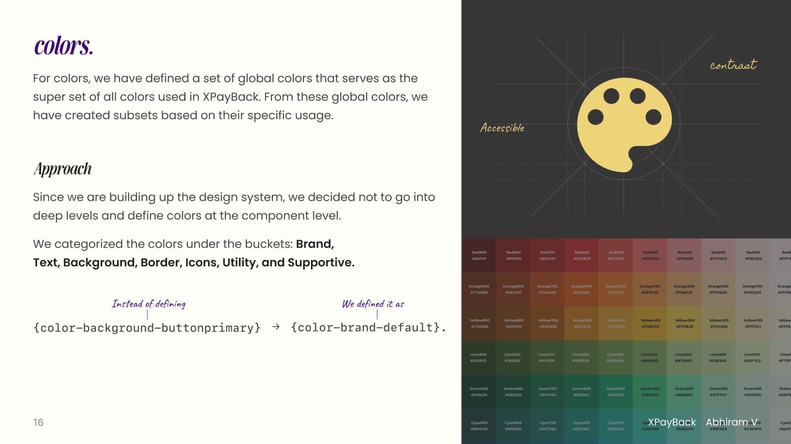 Colour system — global palette grouped by usage buckets