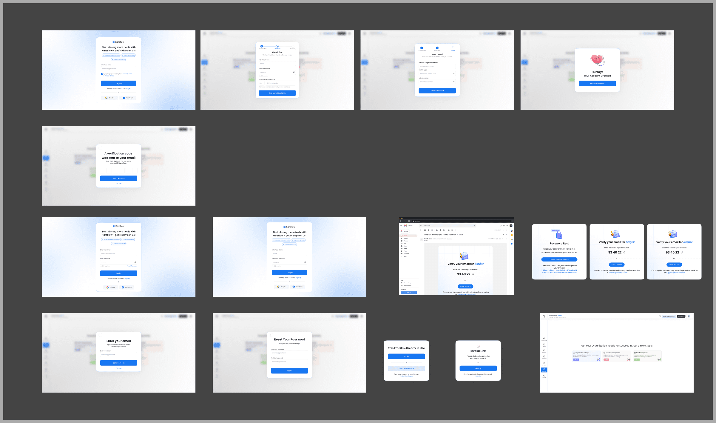 Mykare onboarding flow — full registration journey from signup to account creation